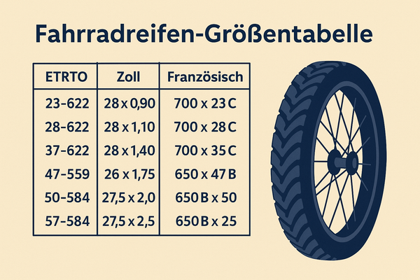 Fahrradreifen-Größentabelle