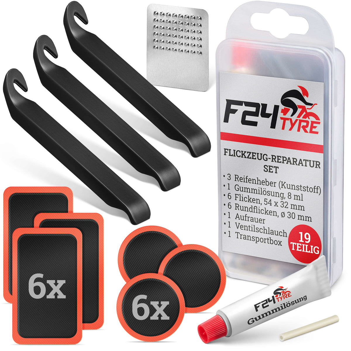 reifen flickzeug fahrrad F24Tyre XXL Fahrradreifen Reparatursatz Komplett Flickzeug 19-teilig Flickset günstig kaufen